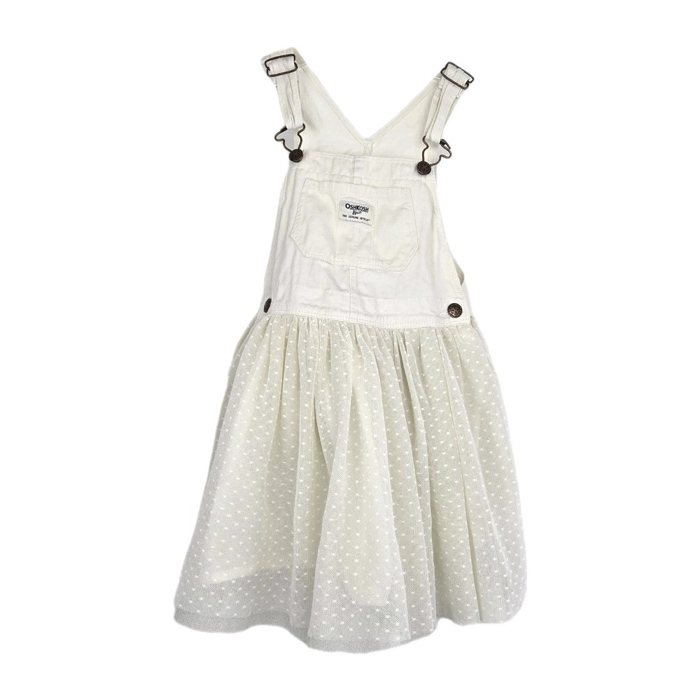 OshKosh B'gosh Girls Ivory Overall Dress Sparkle Tulle Shirt Jumper‎ Size 5T